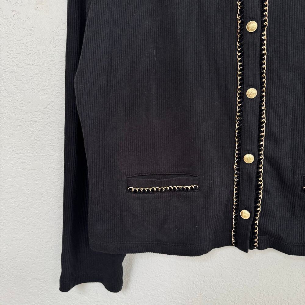 J.Crew Vintage rib lady jacket Cardigan chain trim Black Sz 2X Old Money Preppy - Picture 5 of 9